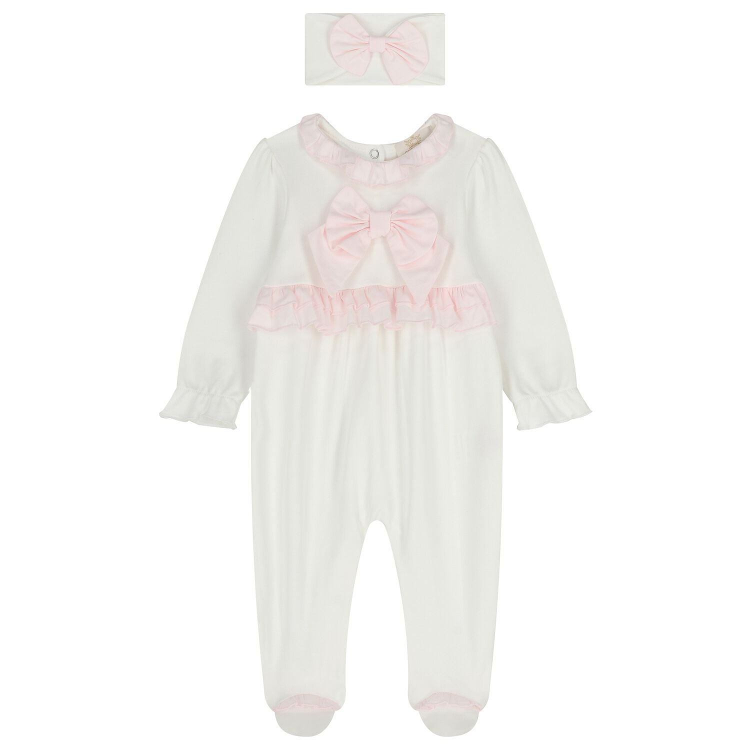 Baby Girls Ivory & Pink Babygrow & Headband Set, 1, hi-res