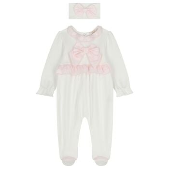 Baby Girls Ivory & Pink Babygrow & Headband Set