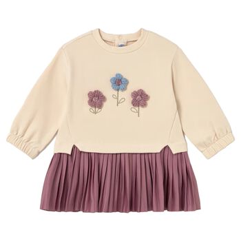 Younger Girls Beige & Pink Floral Dress