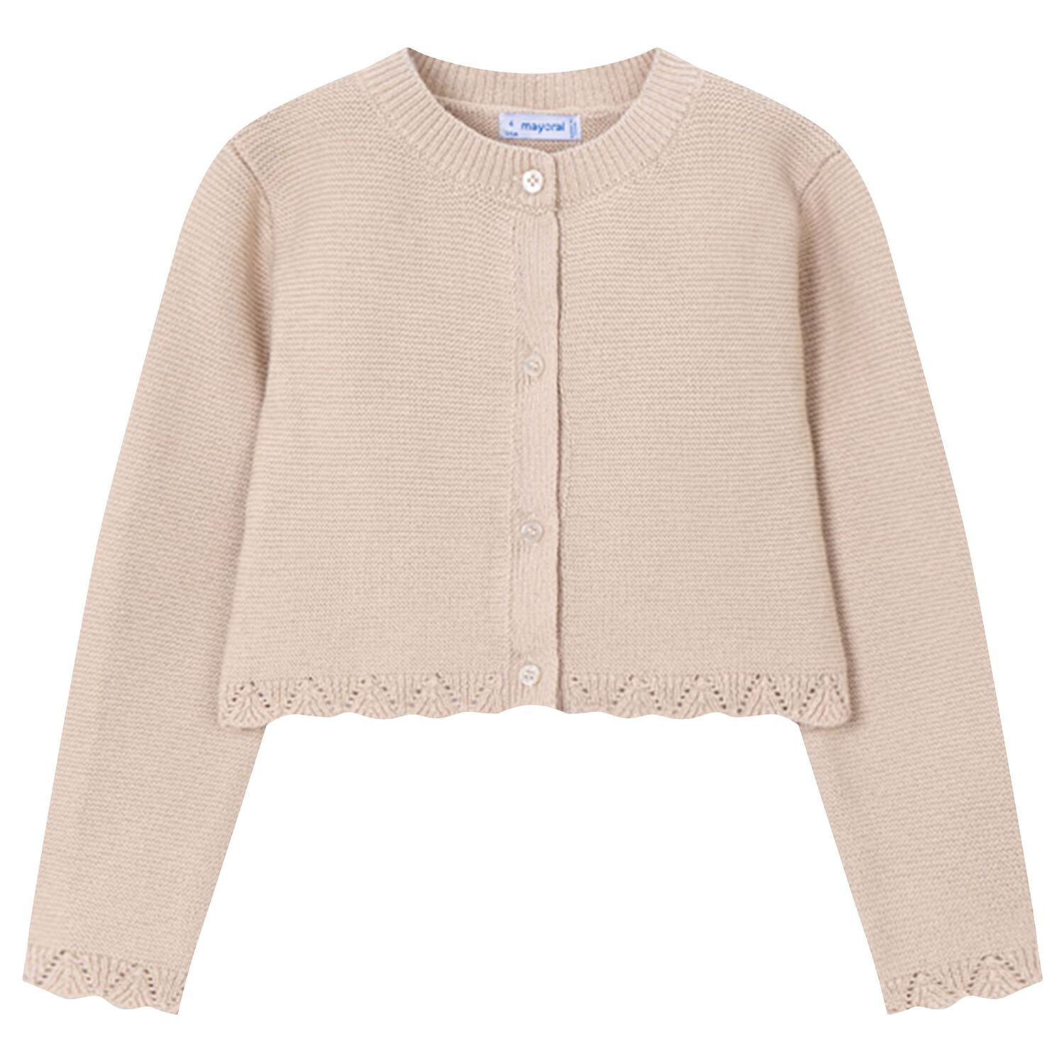 Girls Beige Knitted Cardigan, 3, hi-res image number null