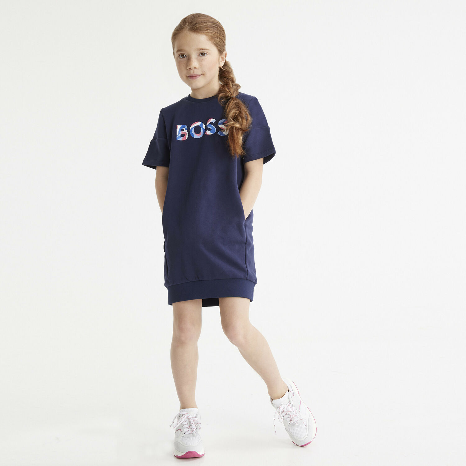 Girls Navy Blue Logo Dress, 1, hi-res image number null