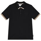 Boys Black Logo Polo Shirt, 1, hi-res