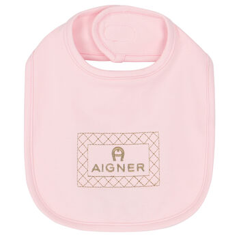 Baby Girls Pink & Gold Logo Bib