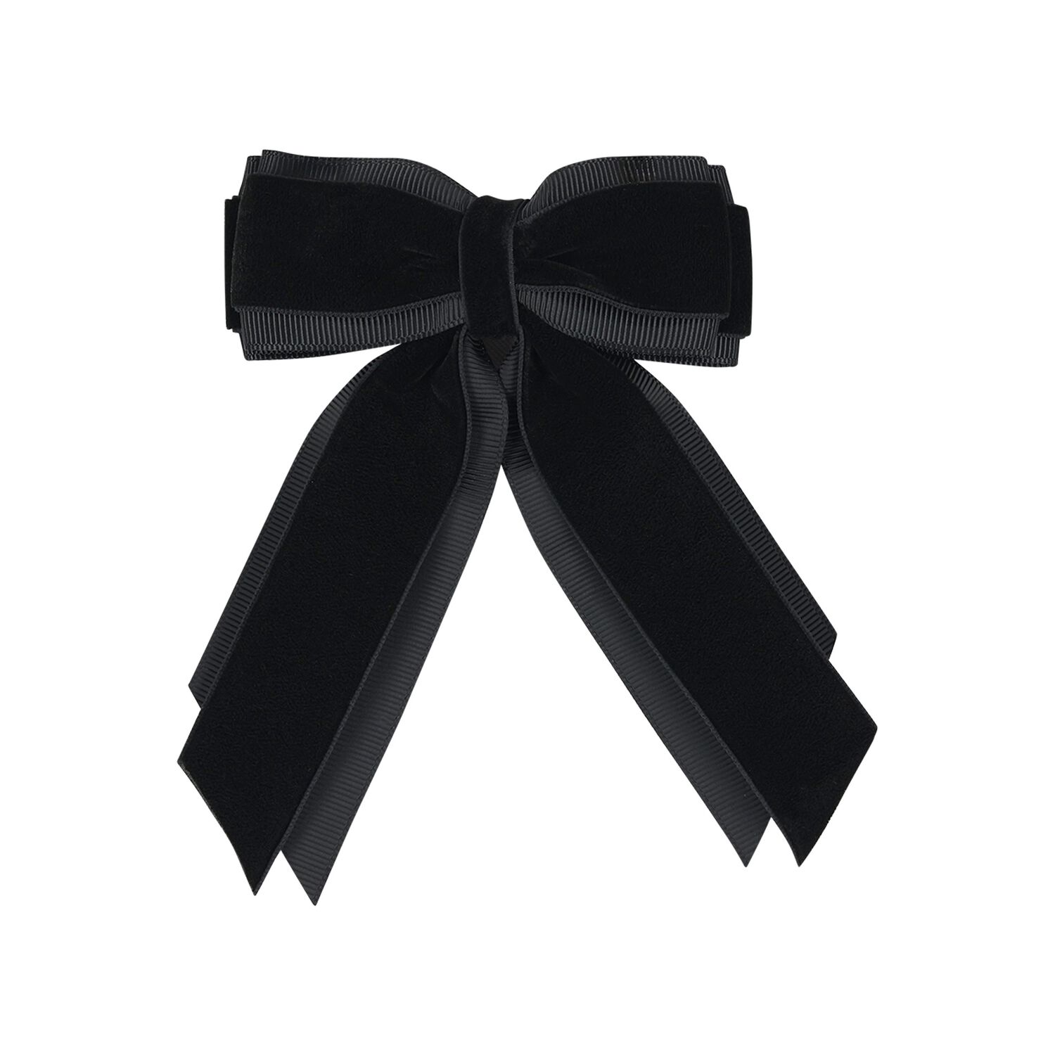 Girls Black Velvet & Grosgrain Bow Hairclip , 1, hi-res