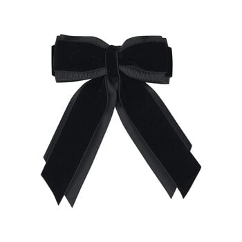 Girls Black Velvet & Grosgrain Bow Hairclip 