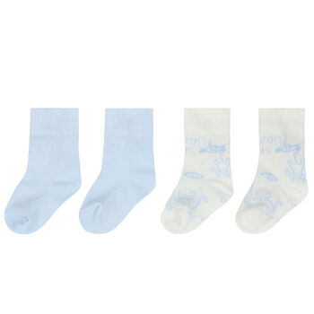 Baby Boys Blue & Ivory Logo Socks ( 2-Pack )