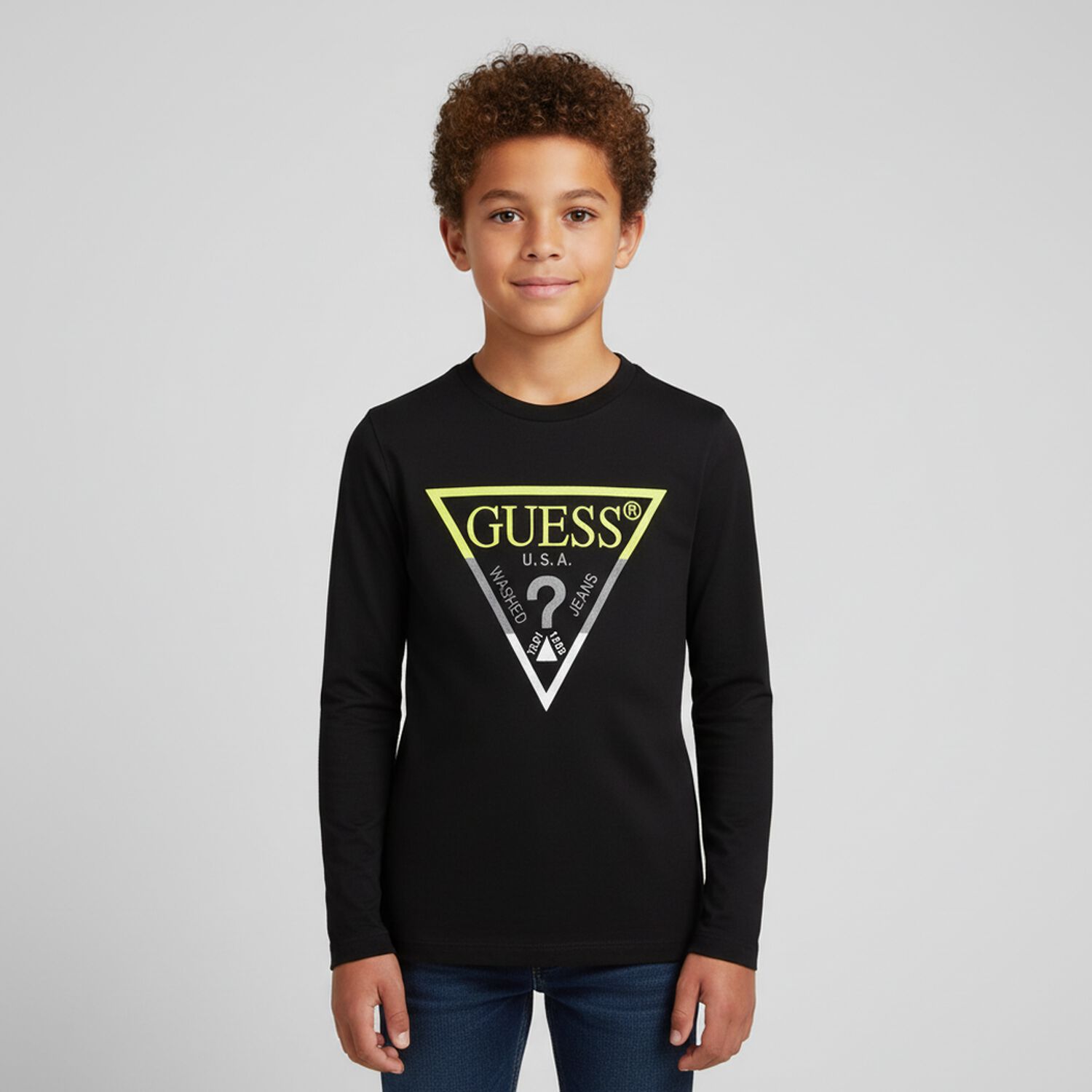 Boys Black Logo Long Sleeve Top, 2, hi-res