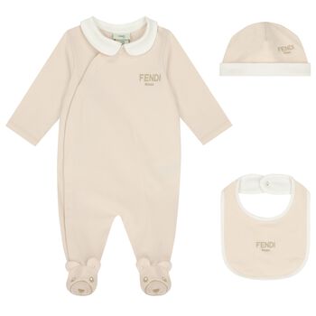 Beige & Ivory Logo Babygrow Gift Set 