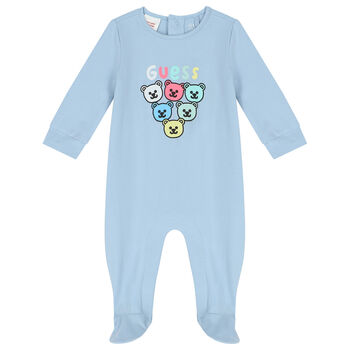 Baby Boys Blue Teddy Bear Logo Babygrow