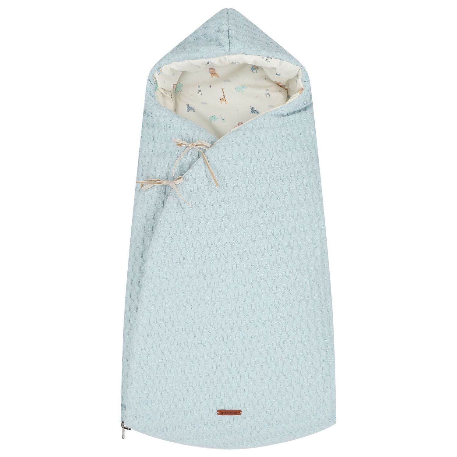 Ivory & Blue Safari Hooded Reversible Baby Nest, 1, hi-res