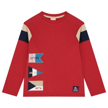 Boys Red Logo Long Sleeve Top