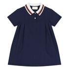 Younger Girls Navy Blue Web Striped Dress, 1, hi-res
