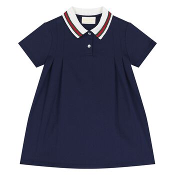 Younger Girls Navy Blue Web Striped Dress