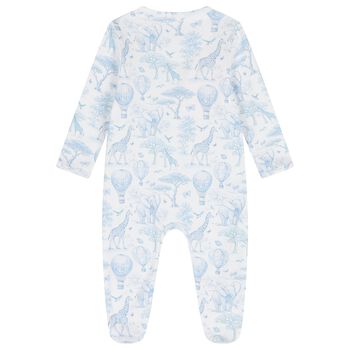 Baby Boys White & Blue Africa Babygrow