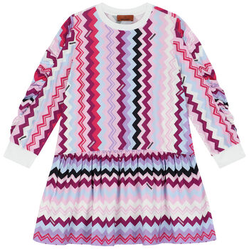 Girls Purple & Pink Logo Zigzag Dress