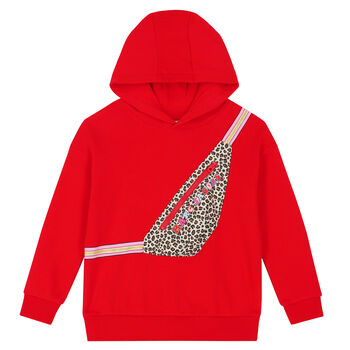 Girls Red Logo Hooded Top