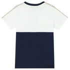 Boys White & Navy Logo T-Shirt, 2, hi-res