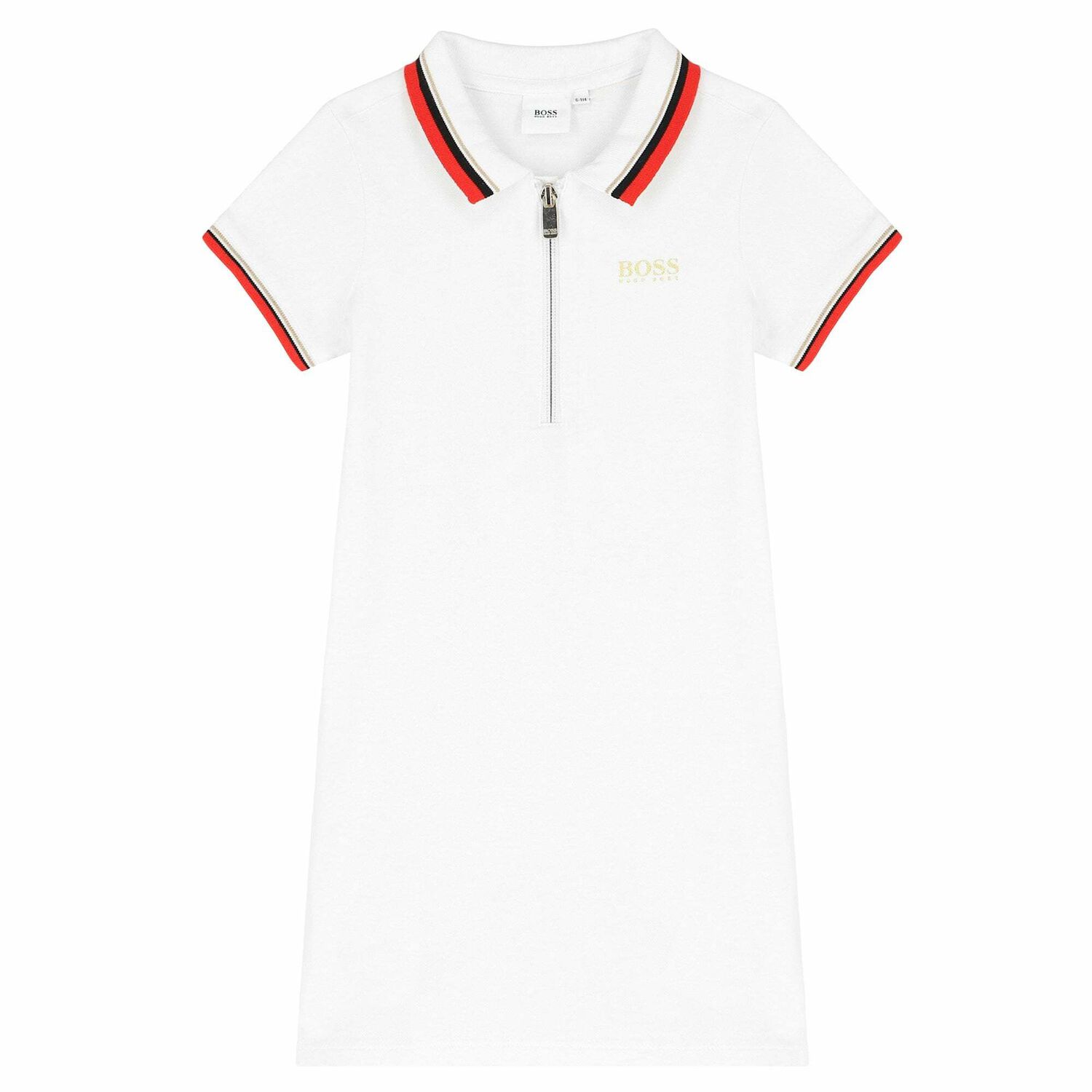 Girls White Logo Polo Dress, 1, hi-res