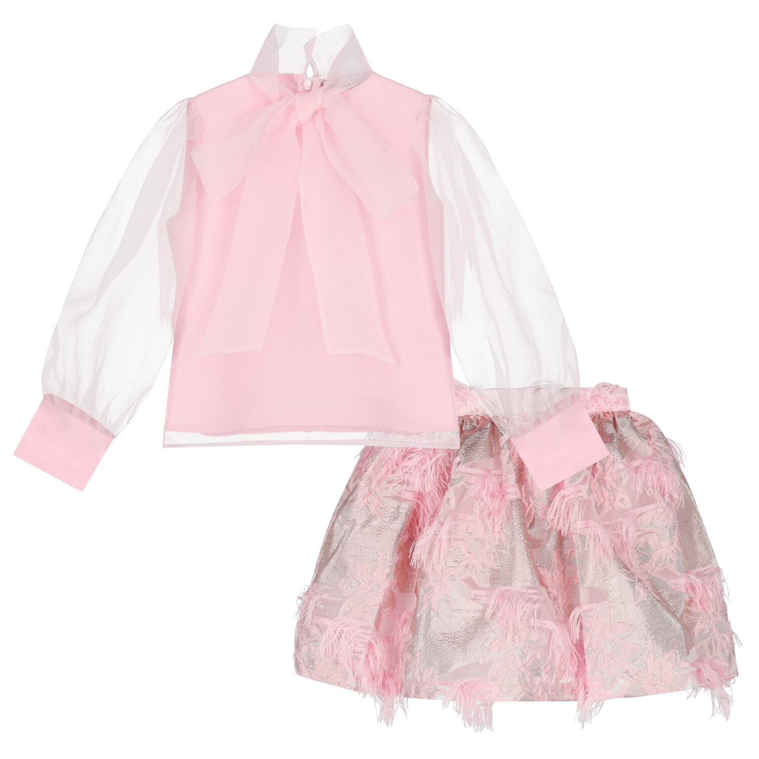 Girls Pink Bow Chiffon Skirt Set, 1, hi-res image number null