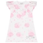 Girls White & Pink Bow Floral Print Dress, 1, hi-res