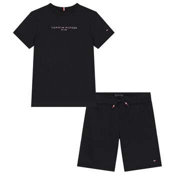 Boys Black Logo Shorts Set