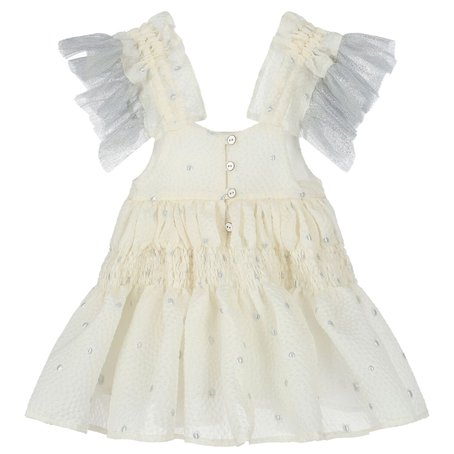 Girls Ivory Ruffled Dress, 2, hi-res image number null