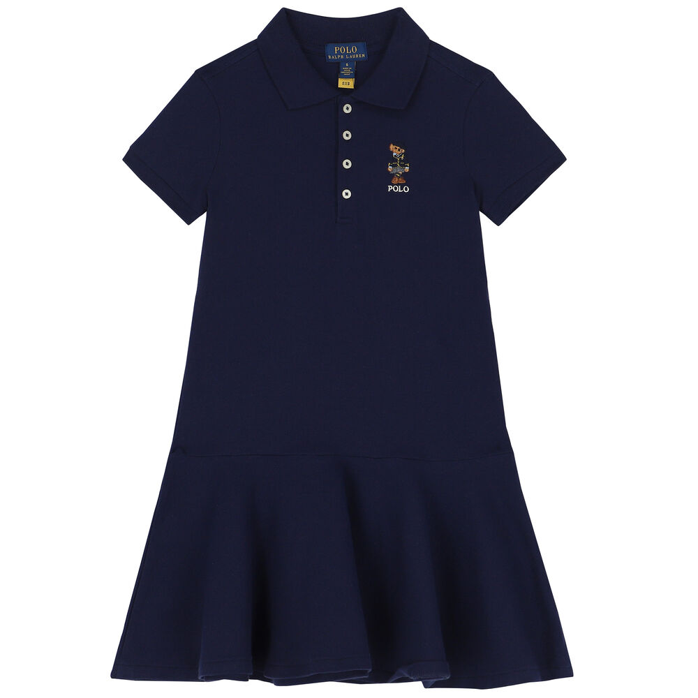 Ralph Lauren Girls Navy Bear Polo Dress | Junior Couture