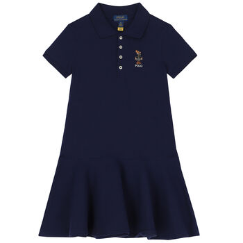 Girls Navy Bear Polo Dress