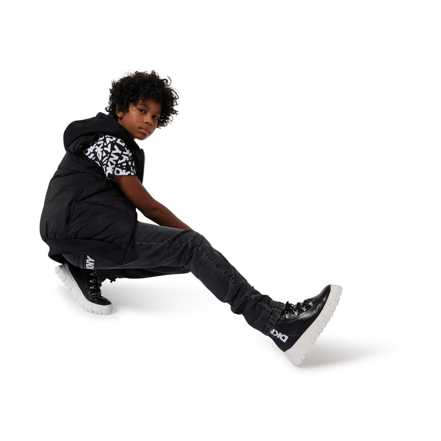 Boys Dark Grey Logo Denim Jeans, 1, hi-res image number null