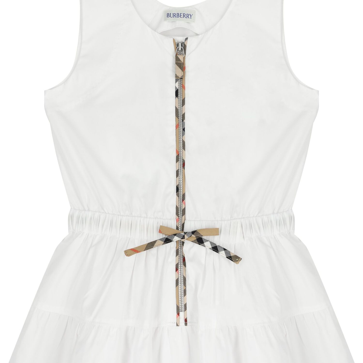 Girls White Check Sleeveless Dress, 1, hi-res