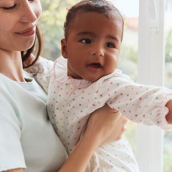 Baby Girls Ivory & Pink Heart Babygrow