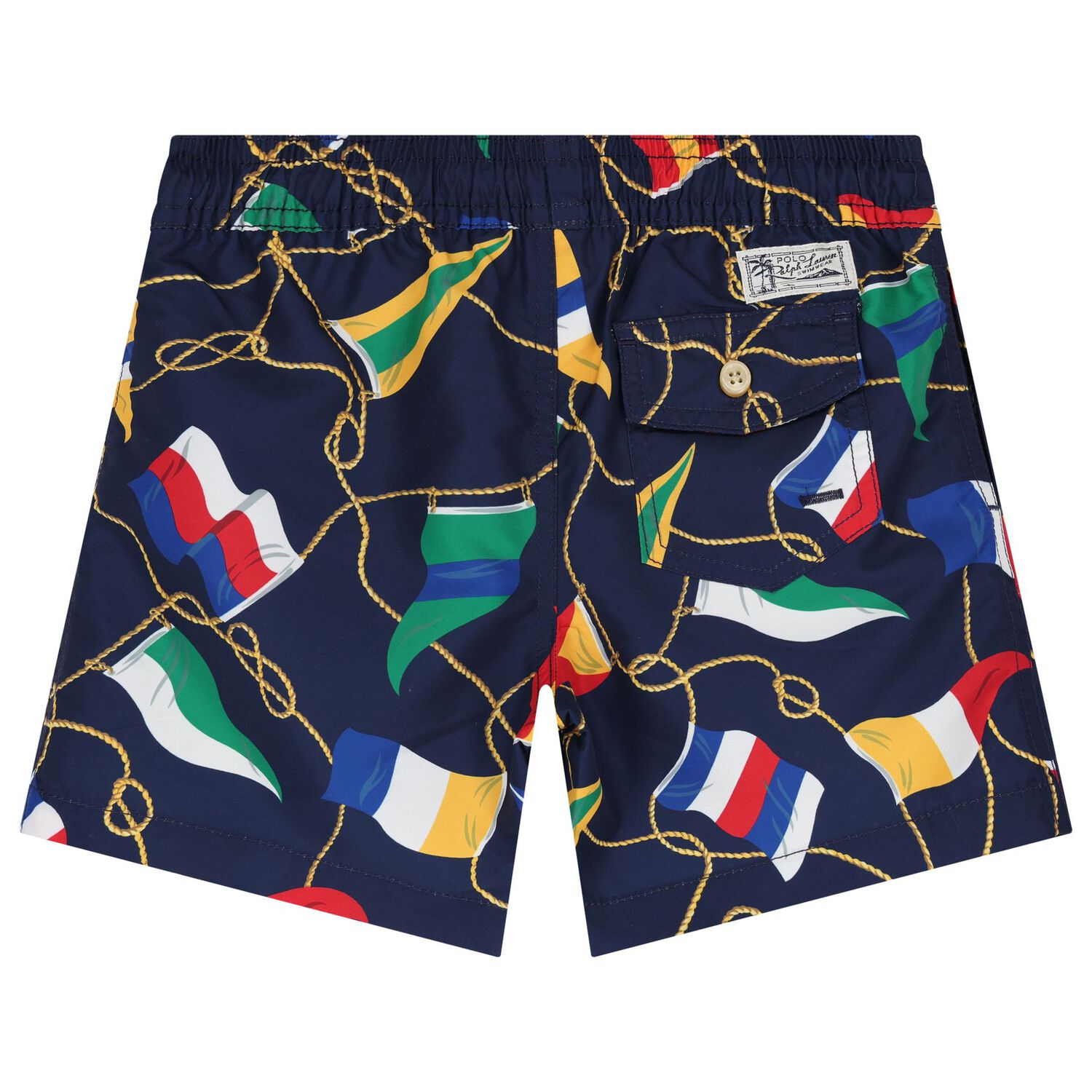 Boys Navy Blue Flag Logo Swimshorts, 1, hi-res