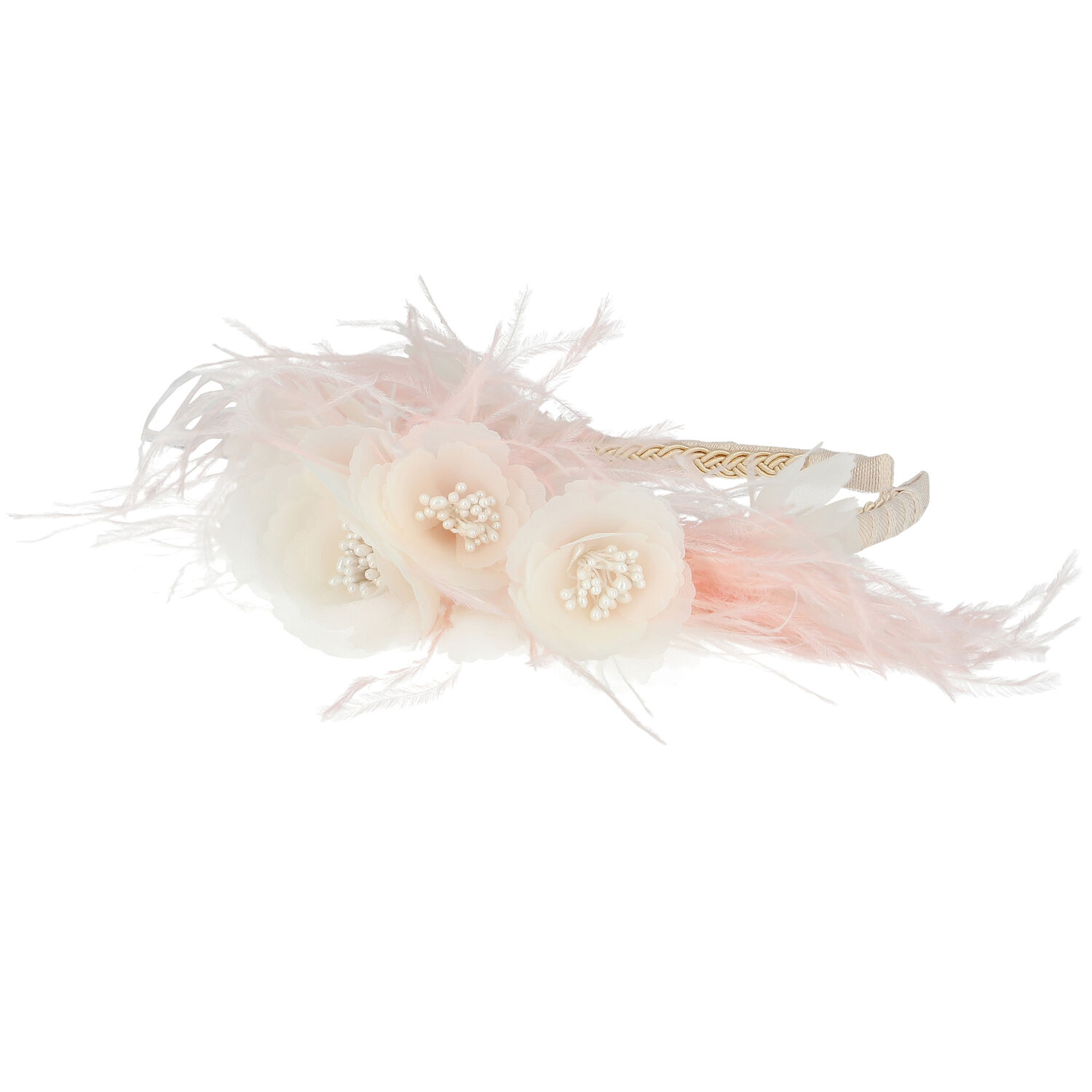 Girls Ivory Floral & Feather Headband, 1, hi-res image number null