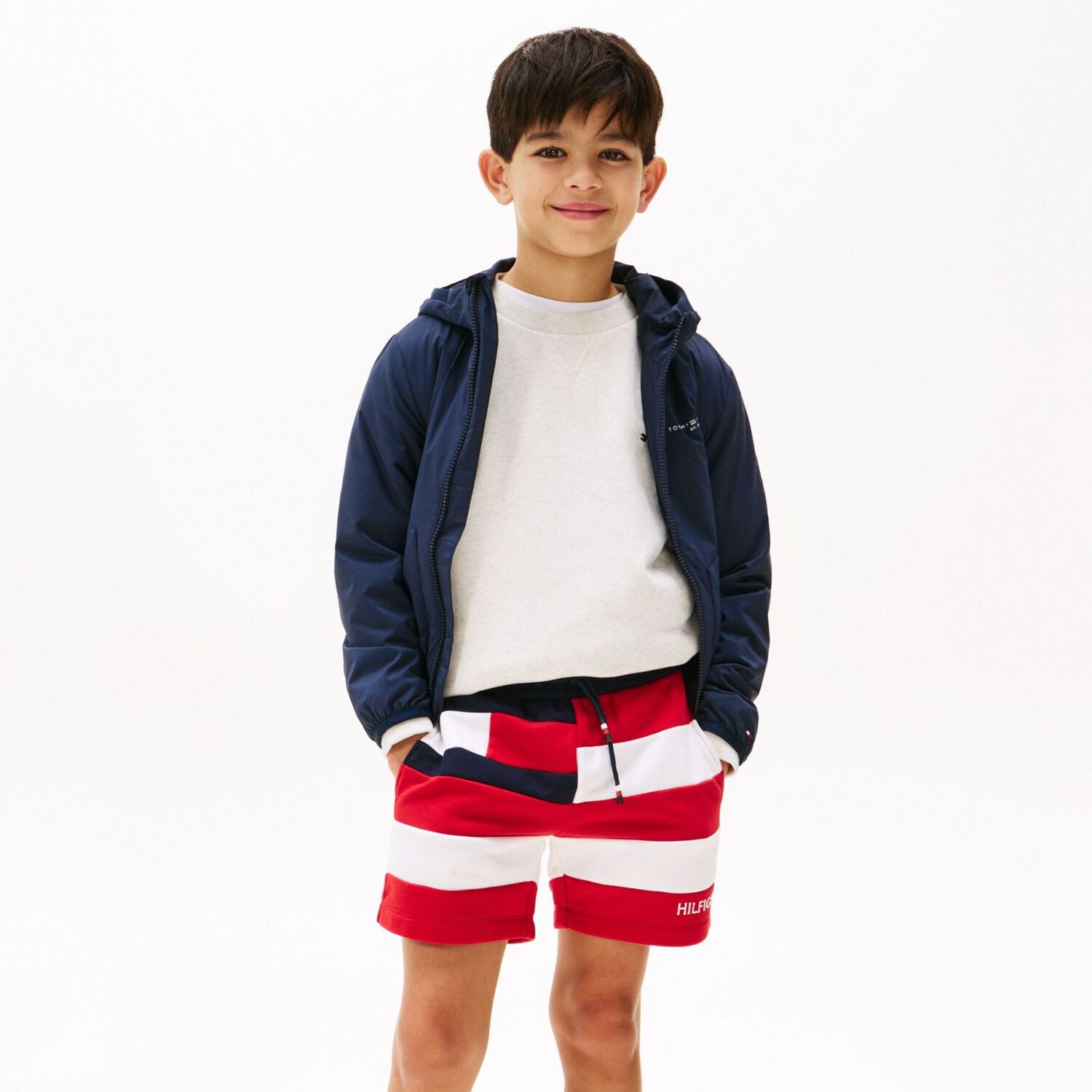 Boys Red & White Stripe Shorts, 1, hi-res
