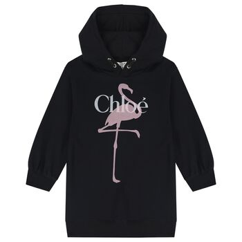 Girls Mini Me Black Flamingo Logo Hooded Dress