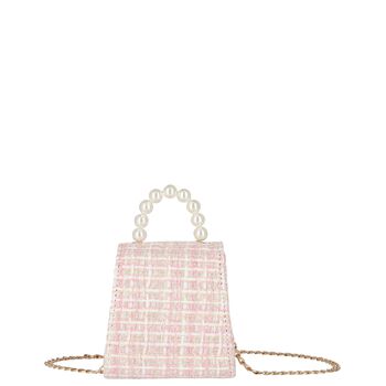 Girls Pink Flower Tweed Handbag