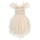 Girls Beige Embellished Tulle Dress, 1, hi-res