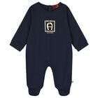 Baby Boys Navy Blue & Gold Babygrow Gift Set , 2, hi-res