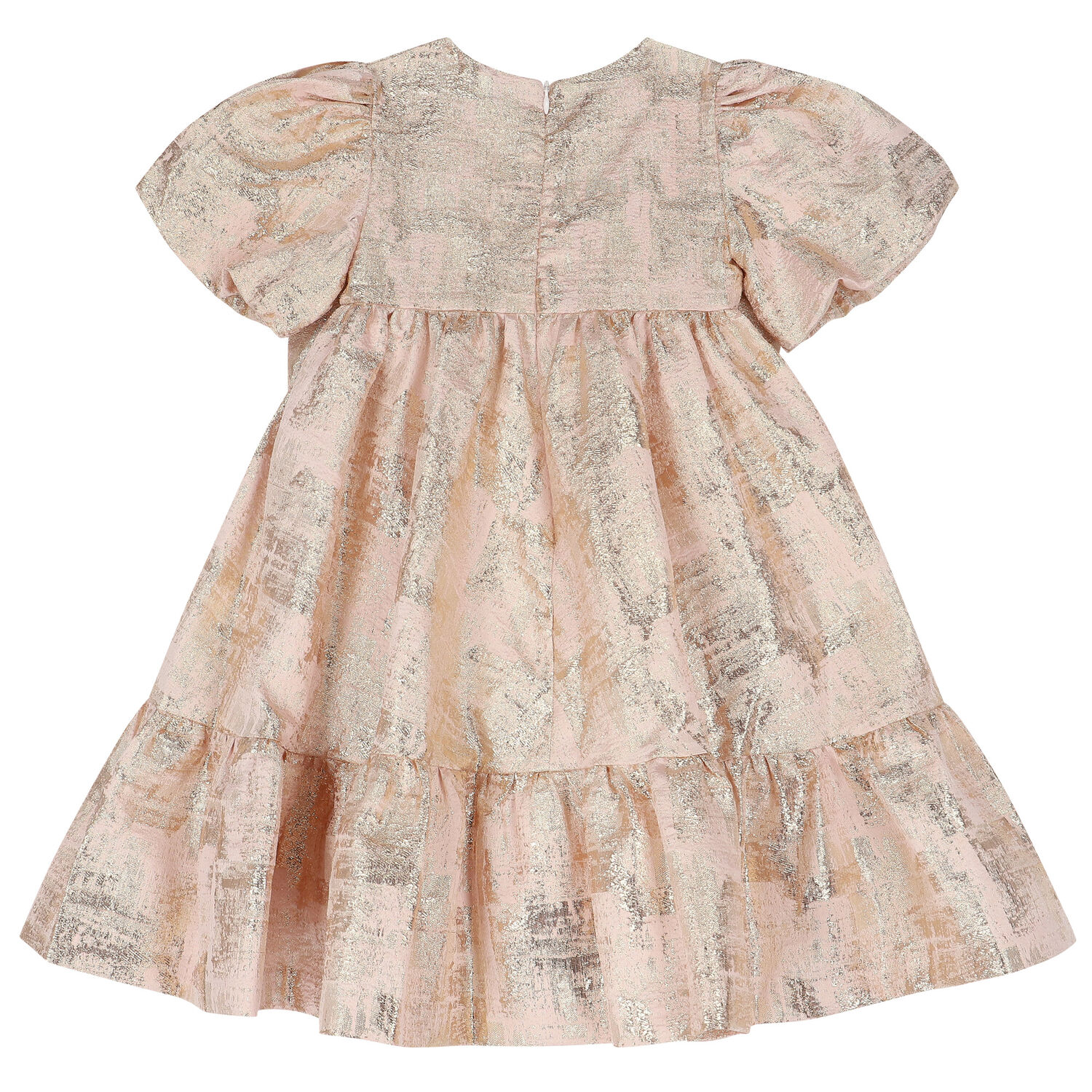 Girls Pink & Gold Jacquard Bow Dress, 1, hi-res