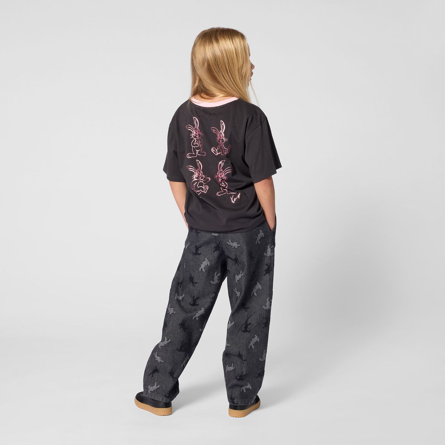Girls Black Bunny Logo T-Shirt, 1, hi-res
