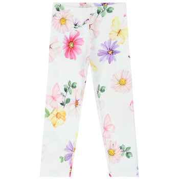 Girls White Floral Leggings