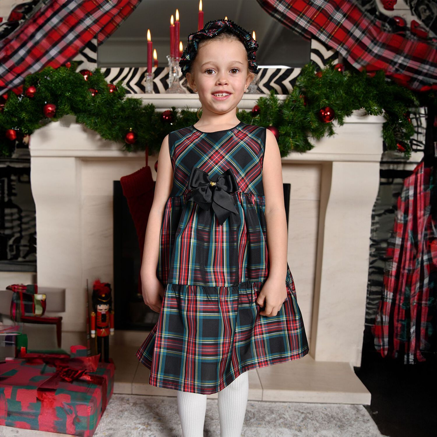 Girls Green & Red Tartan Georgie Dress, 1, hi-res