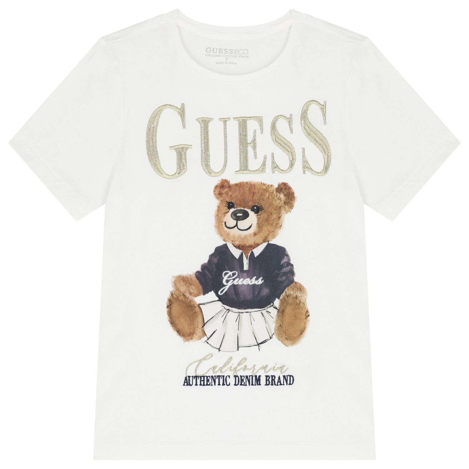 Girls White Cotton Bear Logo T-Shirt, 2, hi-res