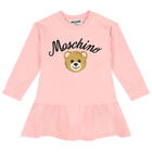 Younger Girls Pink Teddy Bear Logo Dress, 1, hi-res