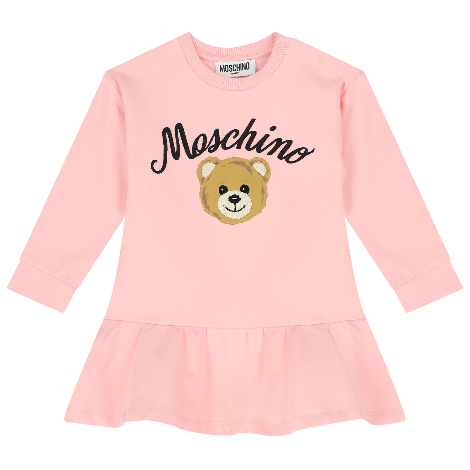 Younger Girls Pink Teddy Bear Logo Dress, 1, hi-res