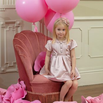 Younger Girls Pink Embellished Pleated Dress