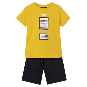 Boys Yellow & Navy Blue Shorts Set