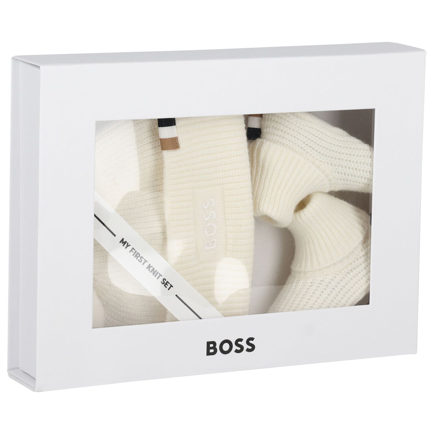 طقم هدية قبعة وحذاء للمواليد باللون العاج, 1, hi-res