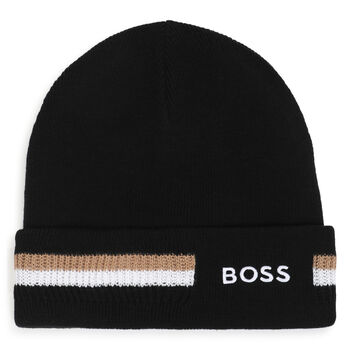 Boys Black Logo Beanie Hat