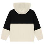 Boys Black & Ivory Logo Hooded Zip Up, 1, hi-res